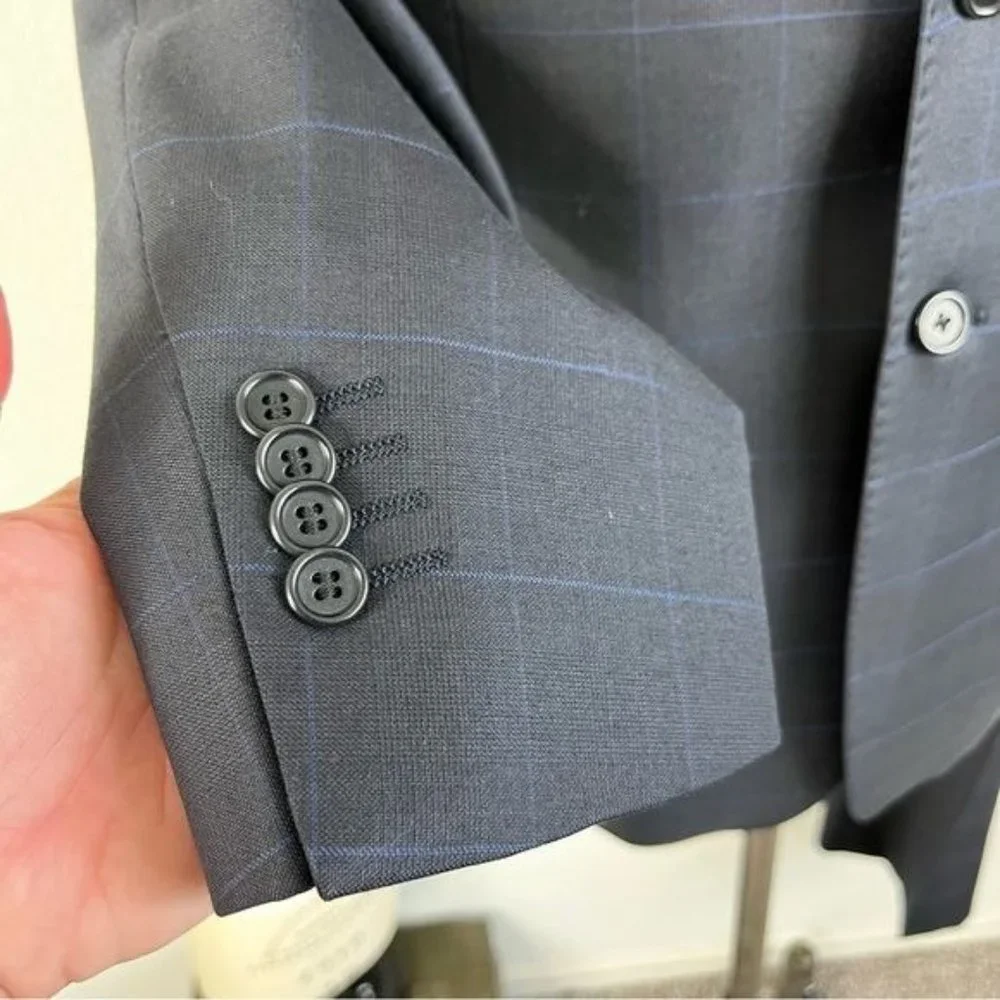 YSL Yves Saint Laurent Windowpane Wool 120s 3 Button Gridded Suit - Picture 5 of 13